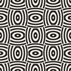 Vector geometric seamless pattern with curved shapes grid. Abstract monochrome rounded lattice texture. Modern repeating background design