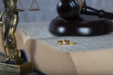 Marriage rings on a thick book.