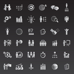 Universal business strategy icons set. Vector.