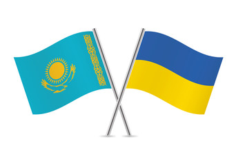 Kazakhstan and Ukraine flags. Vector illustration.