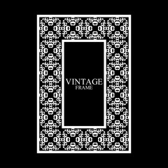 Vintage white border frame with retro ornamental pattern. Template for design. Vector illustration