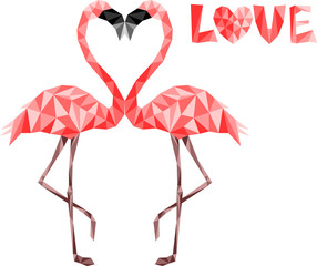 Low poly flamingos in love