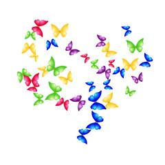 Fototapeta premium Summer Background with Colorful Butterflies. Simple Feminine Pattern for Card, Invitation, Print. Trendy Decoration with Beautiful Butterfly Silhouettes. Vector Background with Moth