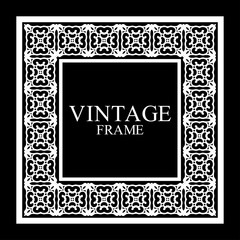 Obraz premium Vintage white border frame with retro ornamental pattern. Template for design. Vector illustration