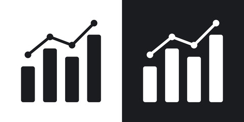 Vector business graph icon. Two-tone version on black and white background