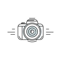 Photo camera in linear style - photography vector symbol for apps, web and print.