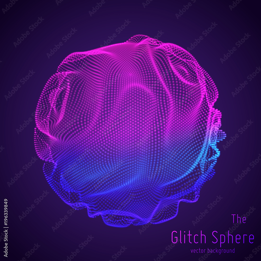 Poster Vector abstract sphere of particles, points array. Futuristic vector illustration. Technology digital splash or explosion of data points. Spherical waveform. Cyber UI or HUD element.