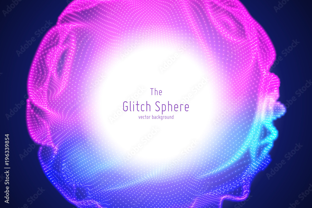 Poster Vector abstract sphere of particles, points array. Futuristic vector illustration. Technology digital splash or explosion of data points. Spherical waveform. Cyber UI or HUD element.