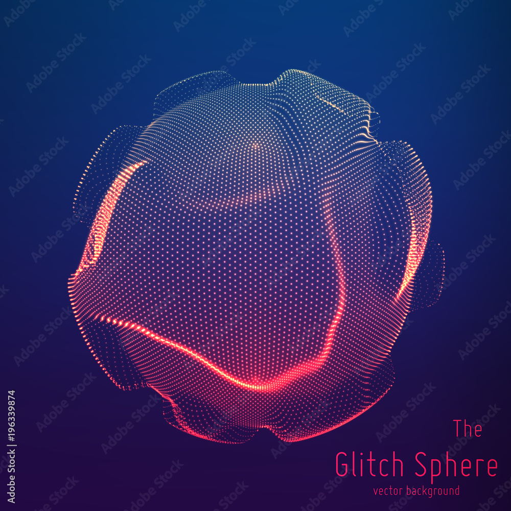 Poster Vector abstract sphere of particles, points array. Futuristic vector illustration. Technology digital splash or explosion of data points. Spherical waveform. Cyber UI or HUD element.