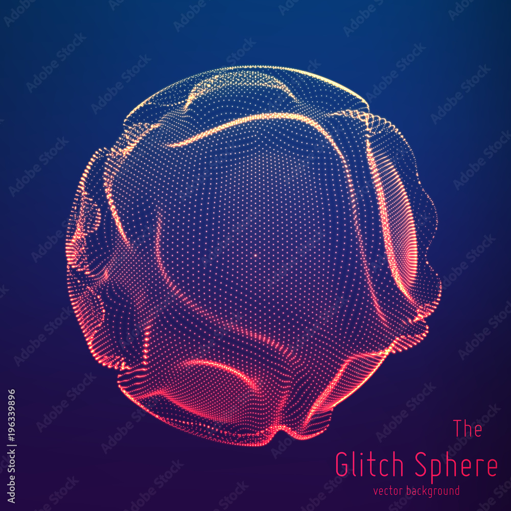 Poster Vector abstract sphere of particles, points array. Futuristic vector illustration. Technology digital splash or explosion of data points. Spherical waveform. Cyber UI or HUD element.