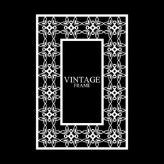 Vintage white border frame with retro ornamental pattern. Template for design. Vector illustration