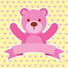 baby shower card cute pink bear vector illustration