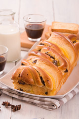 Brioche with chocolate chips. 
