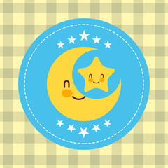 cute kawaii moon and star label decoration vector illustration