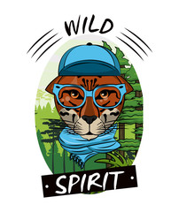 Wild leopard with glasses and cap vector illustration graphic design