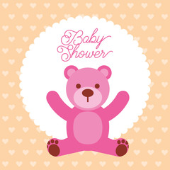 baby shower pink bear teddy toy vector illustration