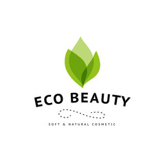Vector transparent beauty, eco cosmetics and healthy treatment floral symbol in green colors isolated on white background. Perfect for cosmetic, skin products and health care fashion insignia.