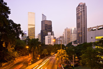 Skyline from the intersection of Cotton Tree Drive and Garden Road, Chung Wan (Central District), Hong Kong Island, Hong Kong, China, Asia