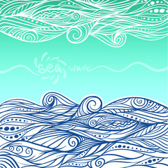 Fototapeta premium Vector vintage and ethnic waves of sea and ocean.