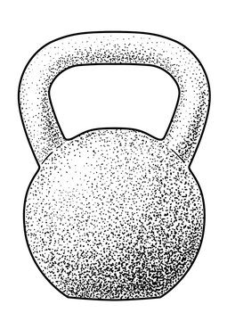 Kettle Bell Illustration, Drawing, Engraving, Ink, Line Art, Vector