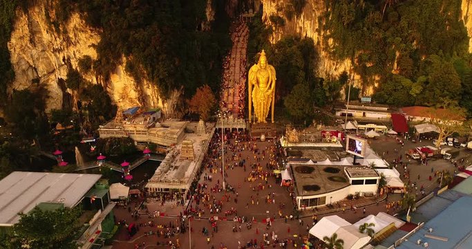 Batu Caves temple in Malaysia on Thaipusam festival evening 2018