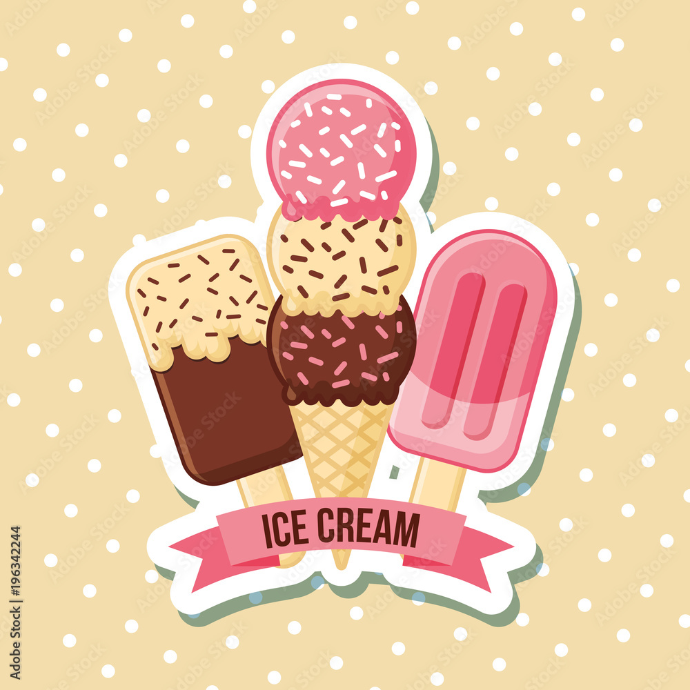 Sticker ice cream cone lolly bar delicious fresh vector illustration