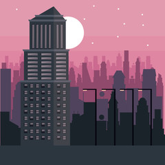 Buildings cityscape at night vector illustration graphic design