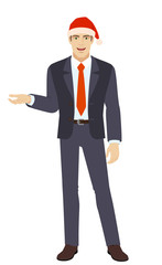 Businessman in Santa hat gesturing