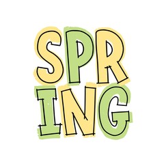 Spring inscription written with creative modern font or script, green and yellow letters