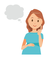 A pregnant woman wearing green clothes is imagining