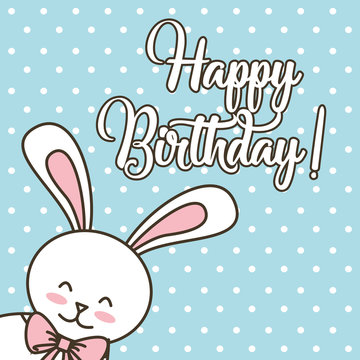 happy birthday card cartoon cute bunny with bow vector illustration