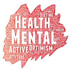 Vector conceptual mental health or positive thinking paint brush word cloud isolated background. Collage of optimism, psychology, mind healthcare, thinking, attitude balance or motivation text