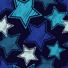 Seamless background with decorative stars. Scratches texture. Textile rapport.