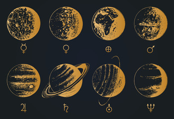Solar system infographics in vector. Hand drawn illustration of eight planets © vladayoung