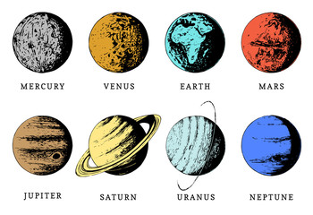 Solar system infographics in vector. Hand drawn illustration of eight planets © vladayoung