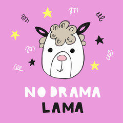 Cute poster with hand drawn funny lama.