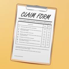 Claim Form Vector. Medical, Office Paperwork. Clipboard. Realistic Illustration