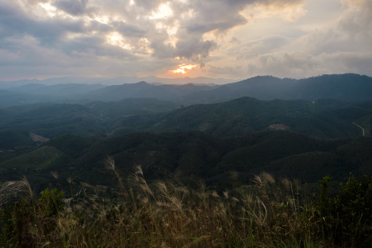 evening time view at Gunung Silipat summit 607 msl, Betong, thailand