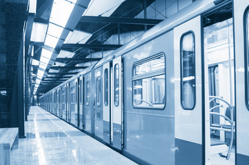 Subway train at metro station
