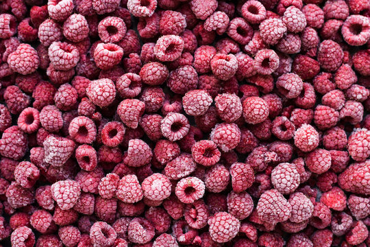 View From Above On Frozen Raspberries.