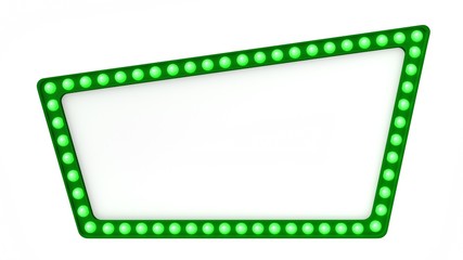 Green Marquee light board sign retro on white background. 3d rendering