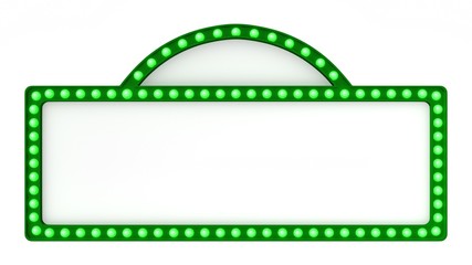 Green Marquee light board sign retro on white background. 3d rendering