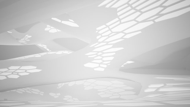 Abstract parametric white interior with neon lighting. 3D illustration and rendering. © SERGEYMANSUROV