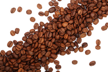 Coffee beans isolated on white background top view