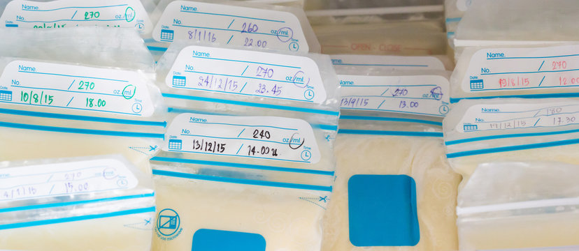 frozen breast milk in plastic bags, freeze mother milk in refrigerator and recording time, quantity and date on milk the bag.