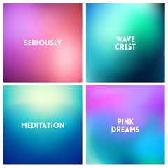 Abstract vector blue pink blurred background set. 4 colors set. Square blurred blue backgrounds set - sky clouds sea ocean beach colors
