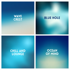 Obraz premium Abstract vector beach blurred background set. 4 colors set. Square blurred sea backgrounds set - sky clouds sea ocean beach colors With love quotes