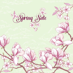 Background with magnolia and cherry blossom tree