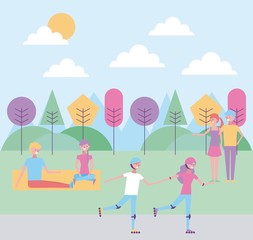 people couples enjoy in the park vector illustration