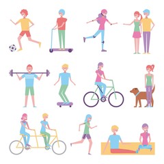 Fototapeta premium people making different activities men and women vector illustration